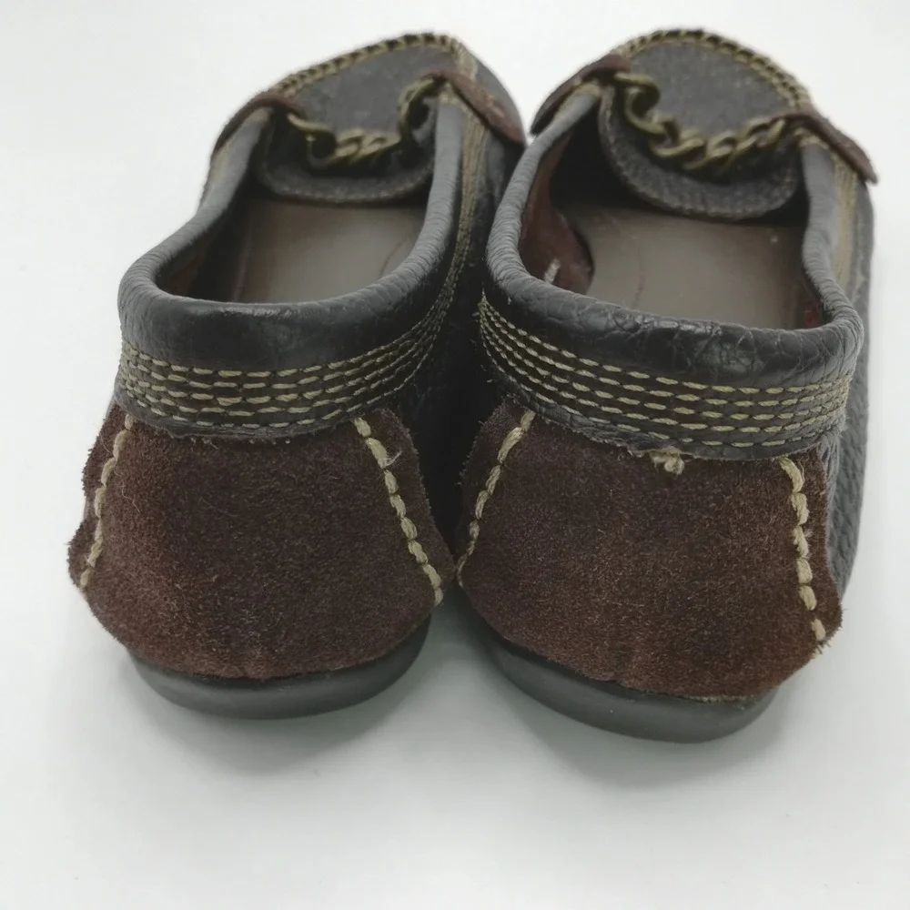 Sonoma Shoes Womens Loafers Melanie Dark Brown Pebbled Leather Gold Chain 7.5